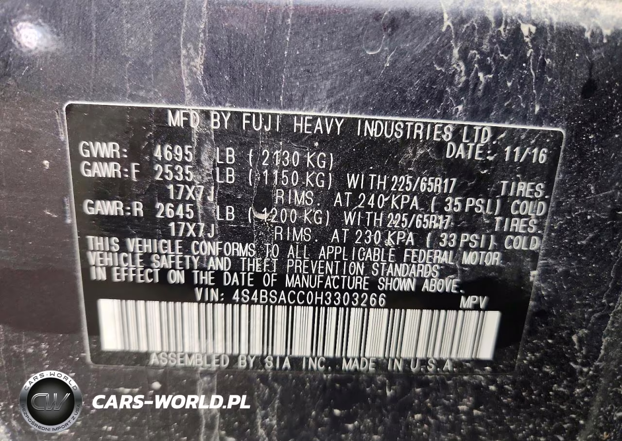 2017 Subaru Outback 2.5I Premium VIN:4S4BSACC0H3303266 - 12