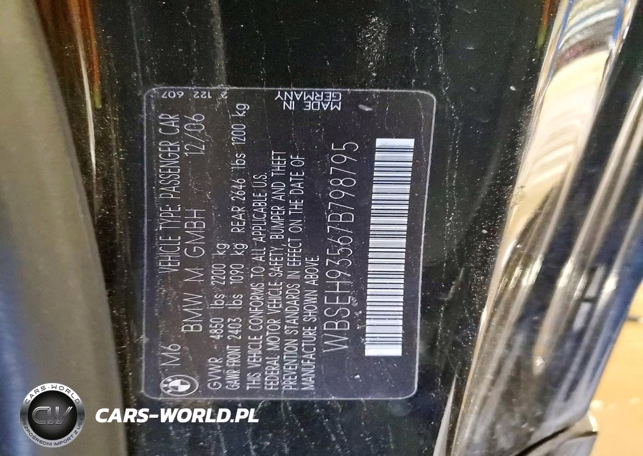 2007 BMW M6 VIN:WBSEH93567B798795 - 13