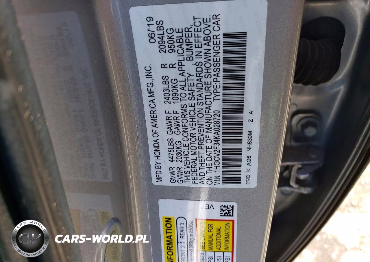 2019 Honda Accord Sport VIN:1HGCV2F34KA028720 - 12