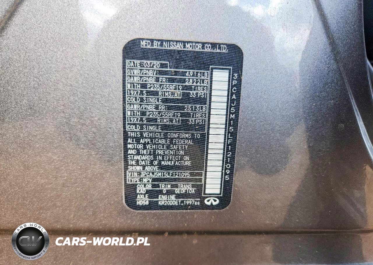 2020 Infiniti Qx50 Sensory VIN:3PCAJ5M15LF121095 - 14