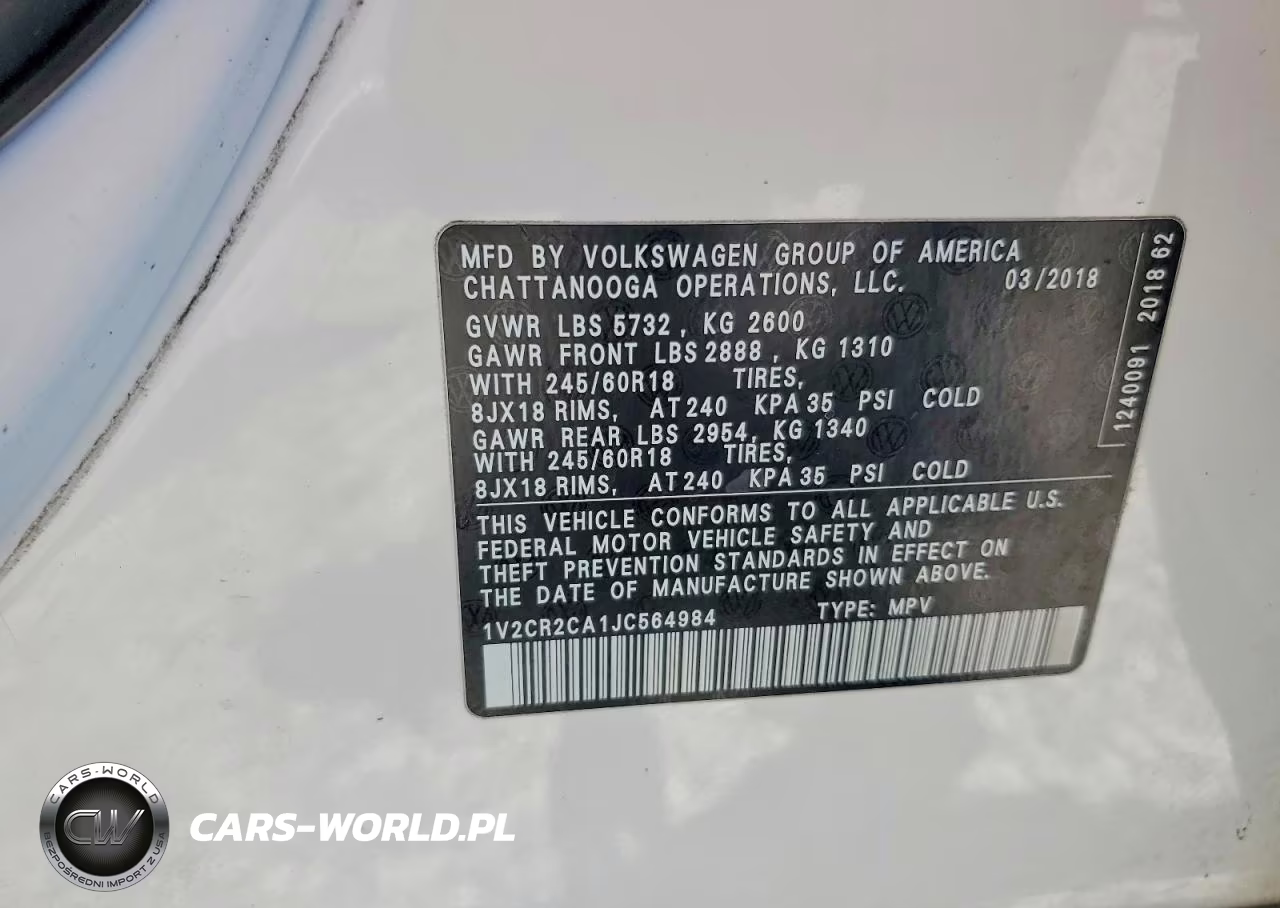 2018 Volkswagen Atlas Se VIN:1V2CR2CA1JC564984 - 14