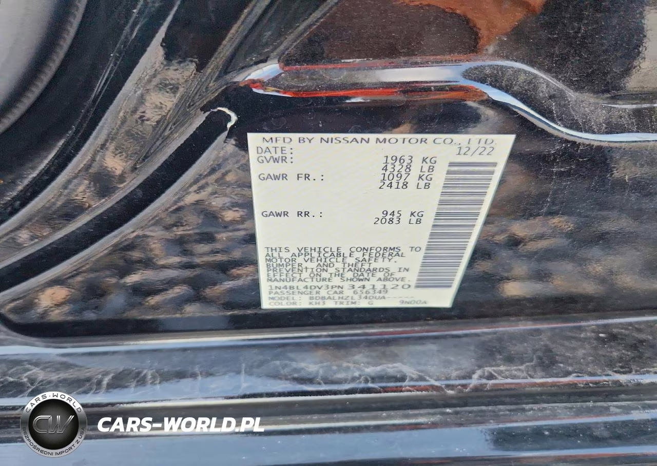 2023 Nissan Altima Sv VIN:1N4BL4DV3PN341120 - 12