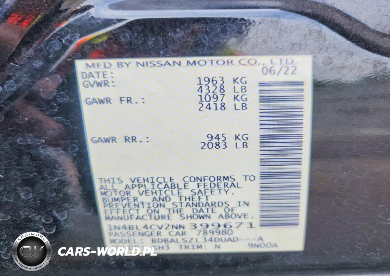 2022 Nissan Altima Sr VIN:1N4BL4CV2NN399671 - 12