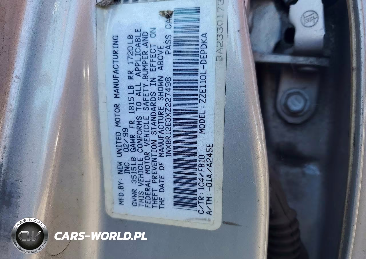 1999 Toyota Corolla Ve VIN:1NXBR12E3XZ227498 - 12