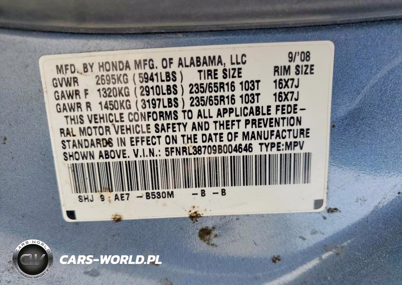 2009 Honda Odyssey Exl VIN:5FNRL38709B004646 - 13