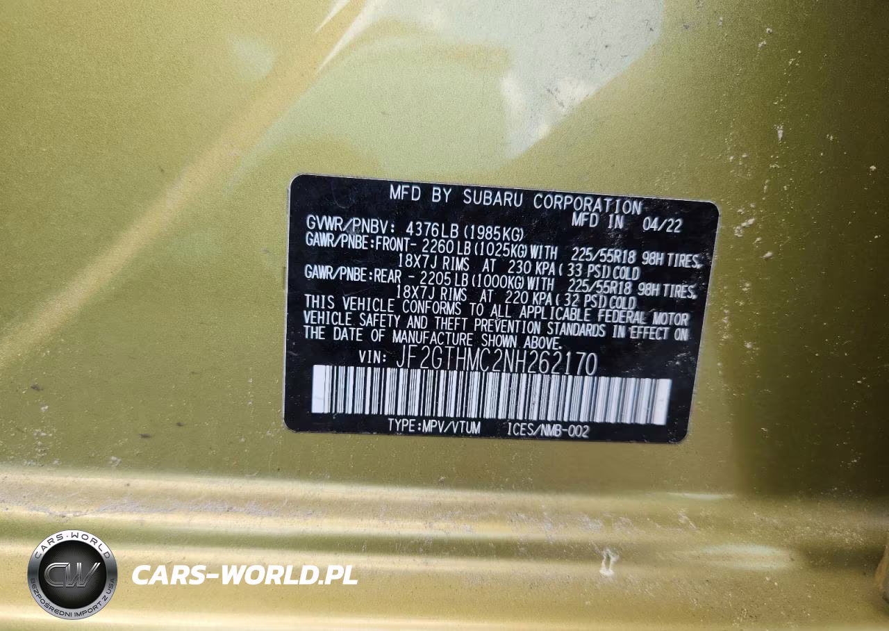 2022 SUBARU CROSSTREK LIMITED VIN:JF2GTHMC2NH262170 - 13
