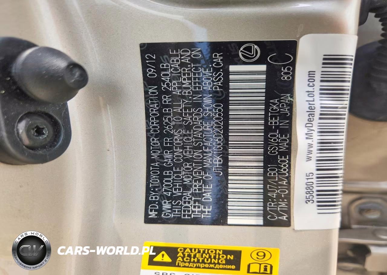 2013 Lexus Es 350 VIN:JTHBK1GG6D2020550 - 12