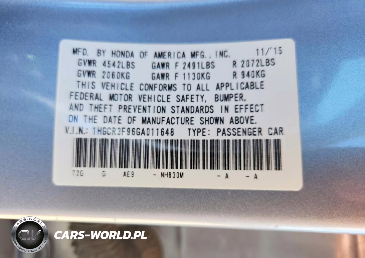 2016 Honda Accord Touring VIN:1HGCR3F96GA011648 - 12