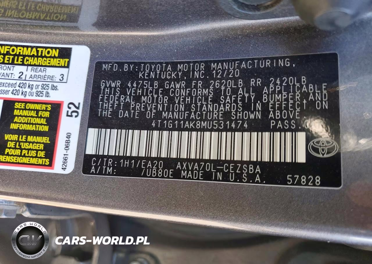 2021 Toyota Camry Se VIN:4T1G11AK8MU531474 - 12