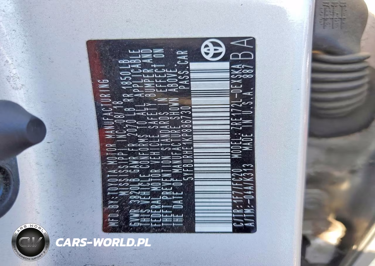 2019 Toyota Corolla Se VIN:5YFBURHE1KP886730 - 12