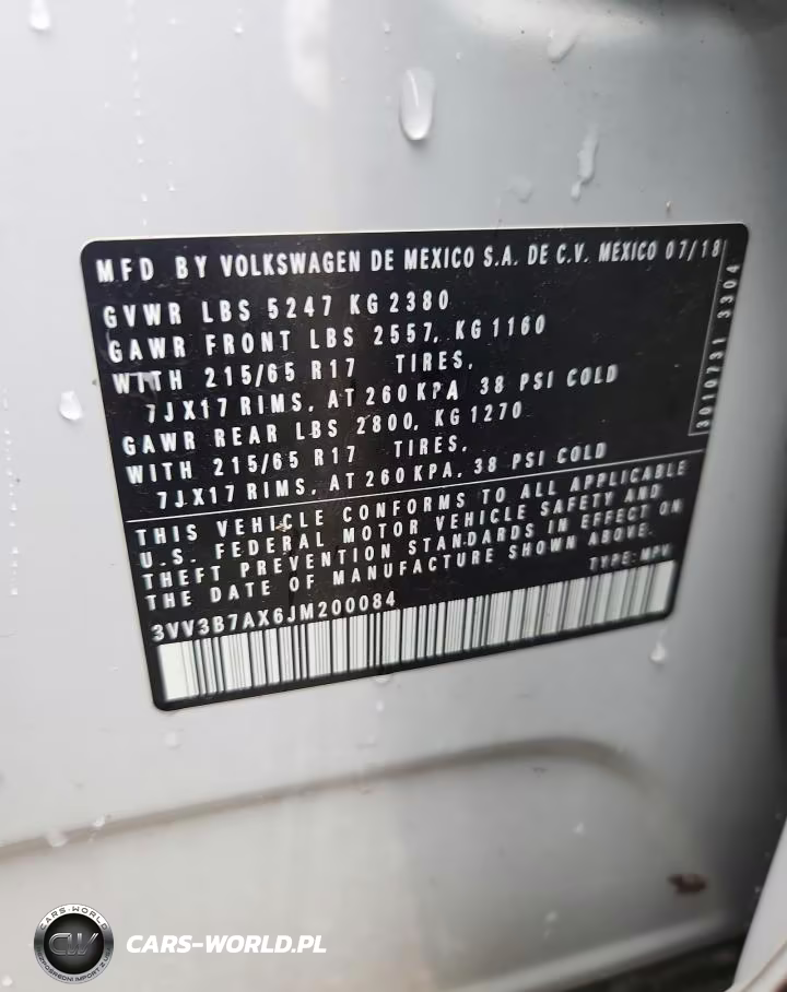2018 Volkswagen Tiguan Se VIN:3VV3B7AX6JM200084 - 12