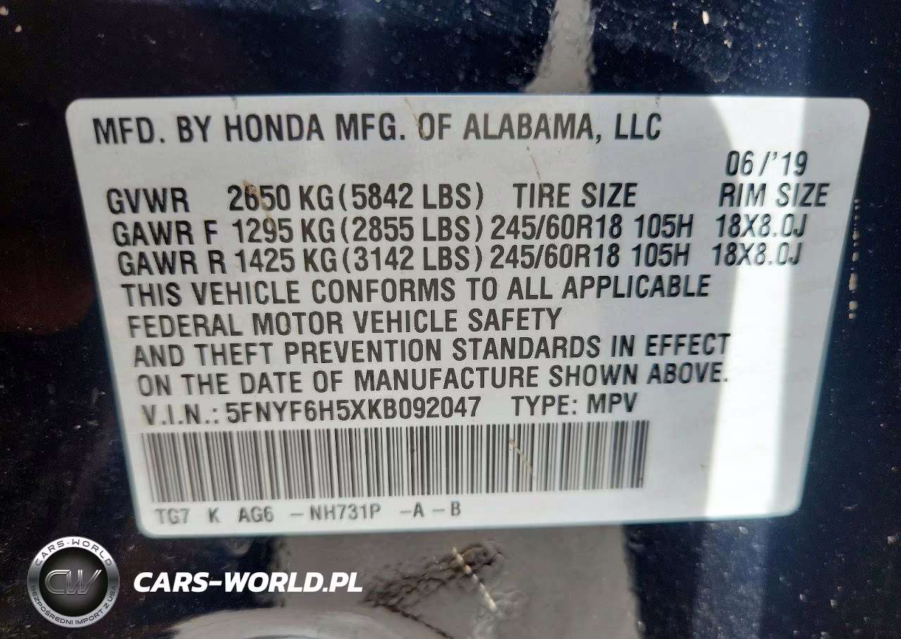 2019 Honda Pilot Exl VIN:5FNYF6H5XKB092047 - 12
