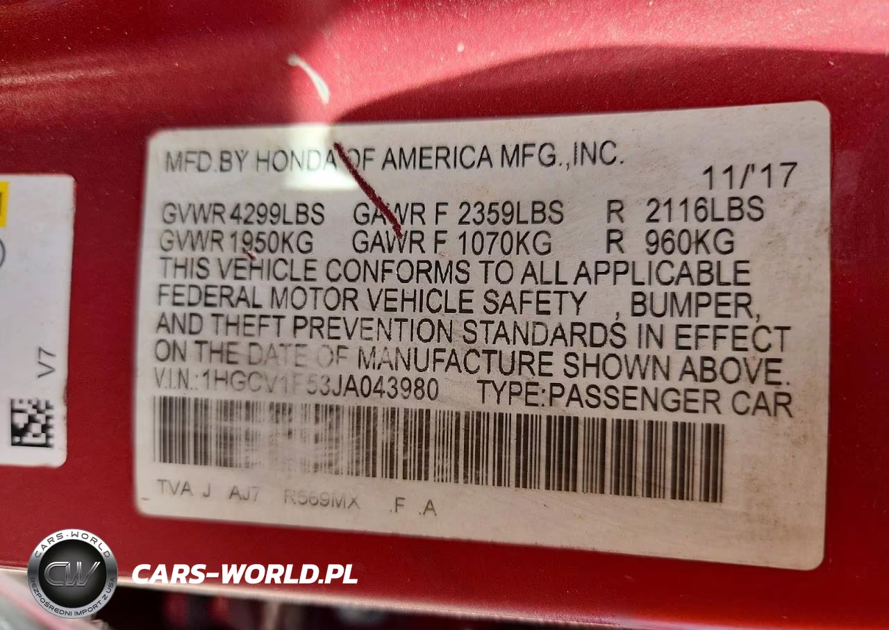 2018 Honda Accord Exl VIN:1HGCV1F53JA043980 - 13
