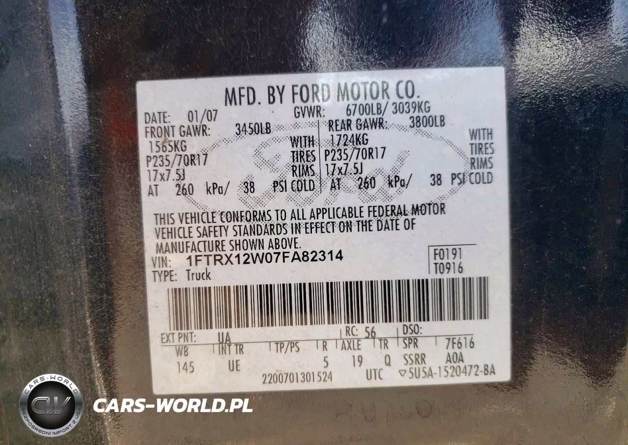 2007 Ford F150 Xl VIN:1FTRX12W07FA82314 - 12