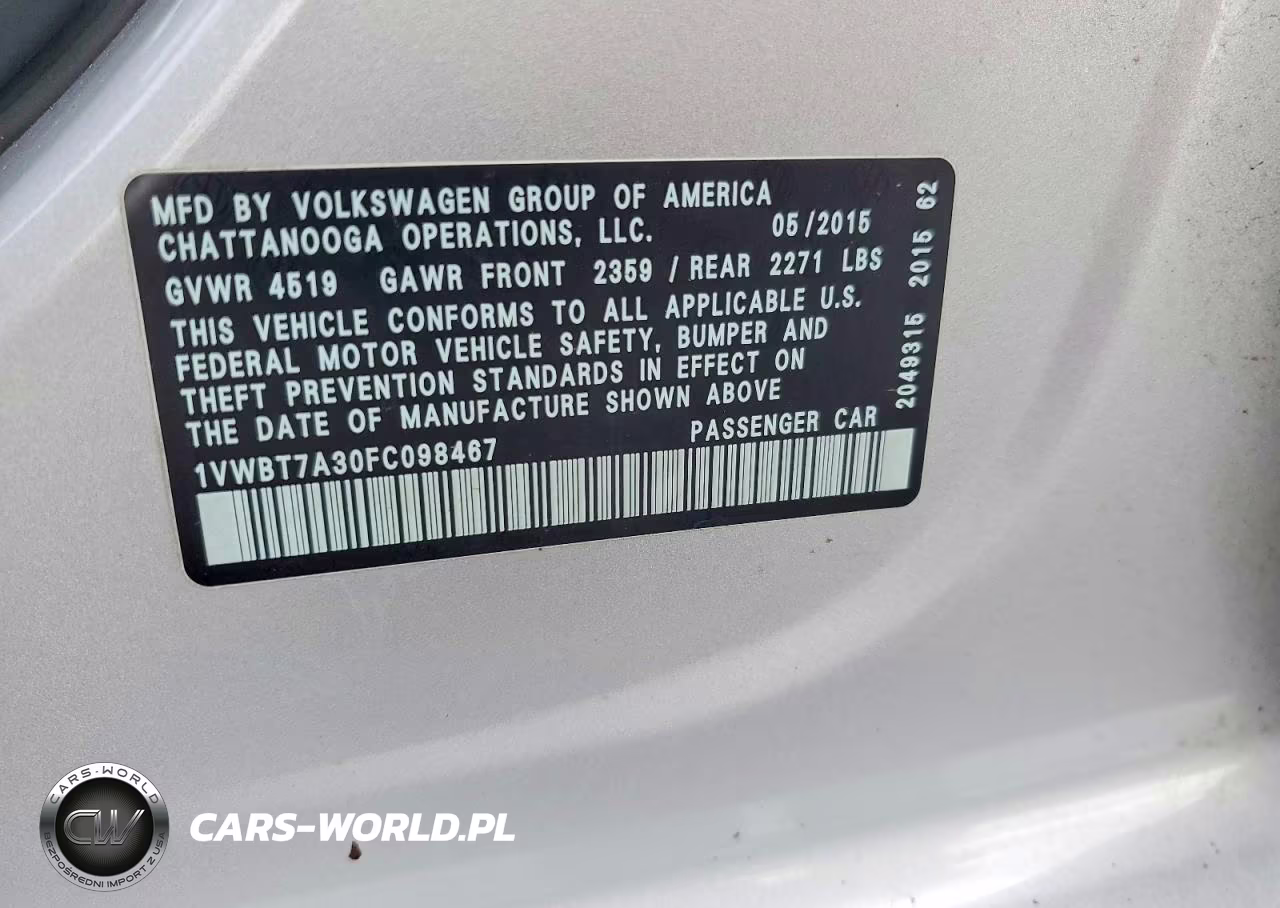 2015 Volkswagen Passat Se VIN:1VWBT7A30FC098467 - 12