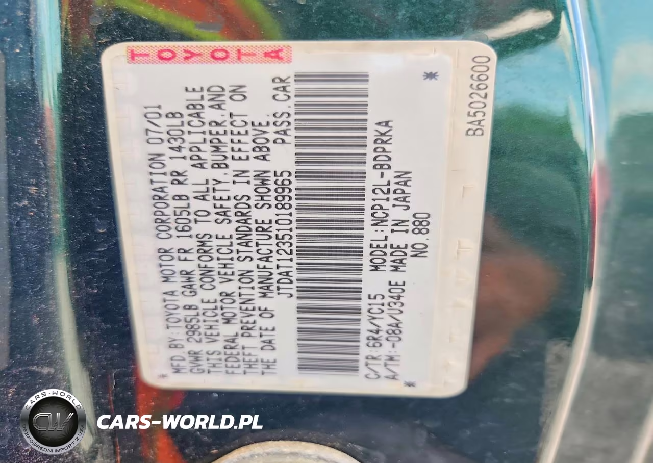 2001 Toyota Echo Base VIN:JTDAT123510189965 - 12