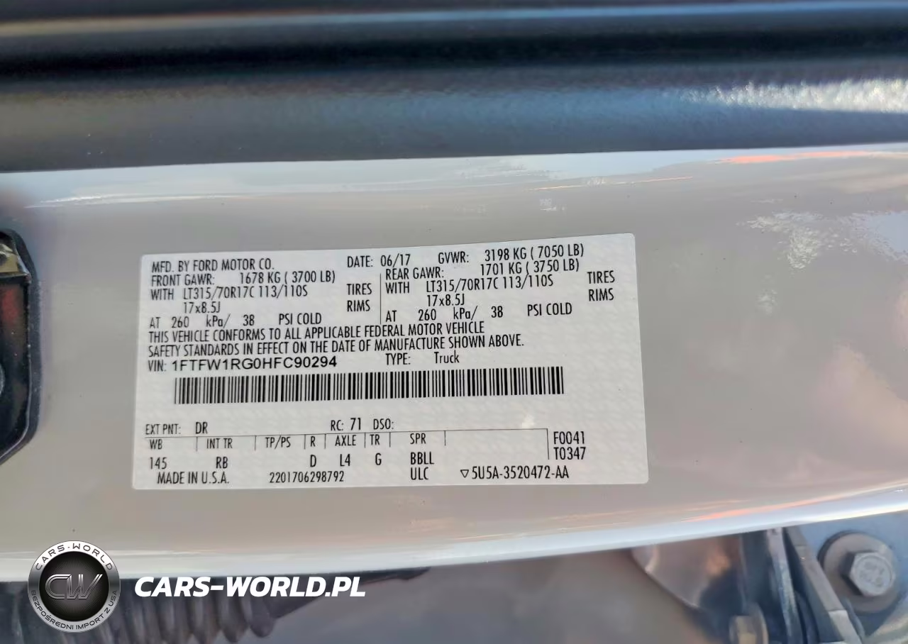 2017 Ford F150 Raptor VIN:1FTFW1RG0HFC90294 - 12