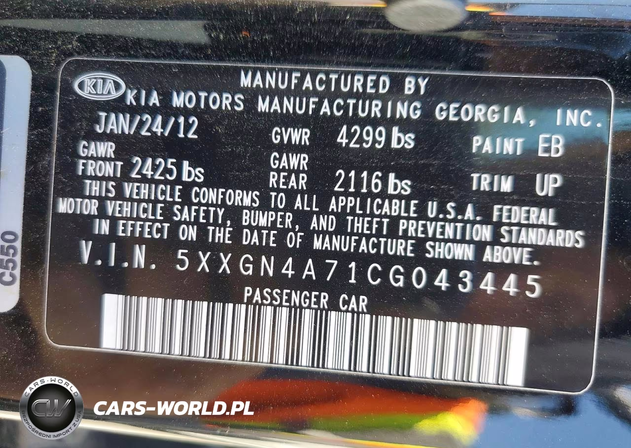 2012 Kia Optima Ex VIN:5XXGN4A71CG043445 - 12