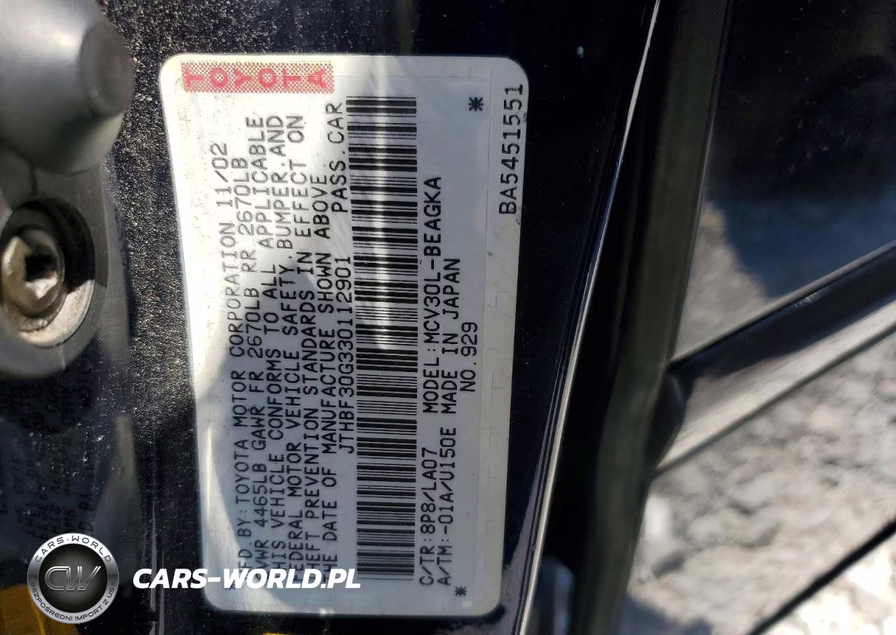 2003 Lexus Es 300 VIN:JTHBF30G330112901 - 12