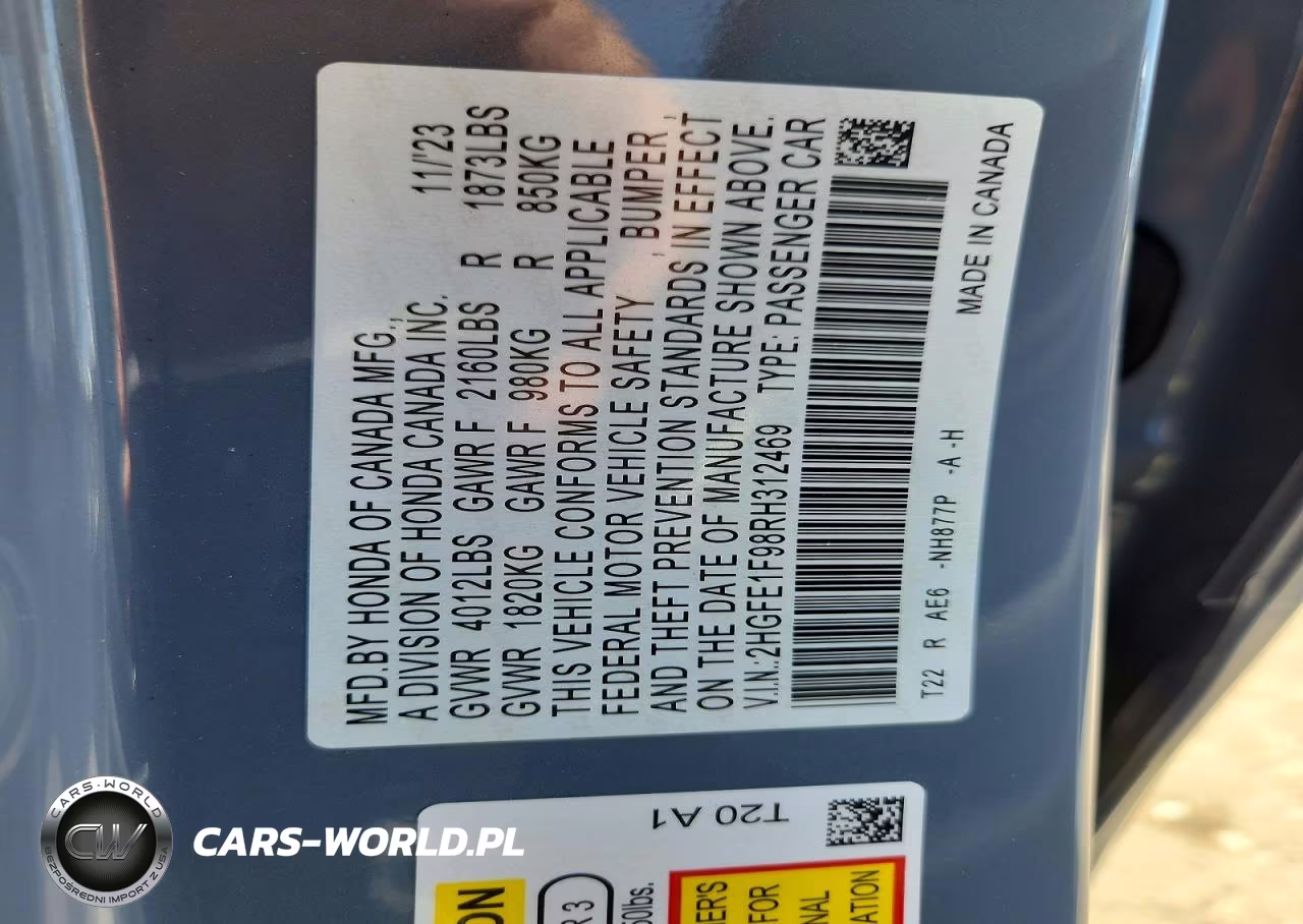2024 Honda Civic Touring VIN:2HGFE1F98RH312469 - 13