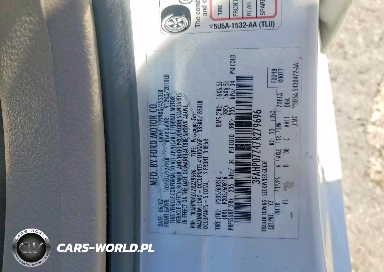 2007 Ford Fusion Se VIN:3FAHP07Z47R279696 - 12