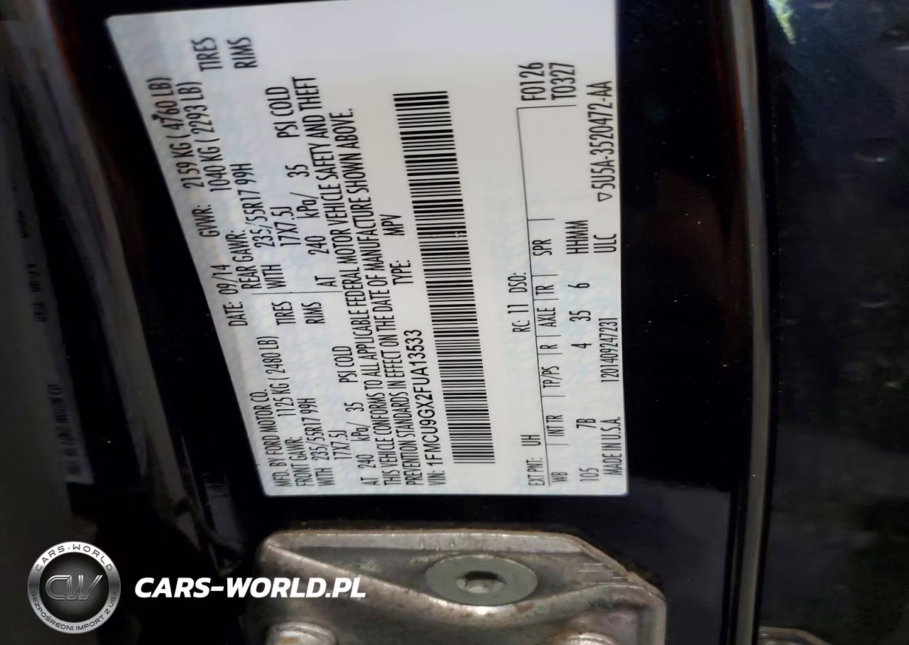2015 Ford Escape Se VIN:1FMCU9GX2FUA13533 - 13