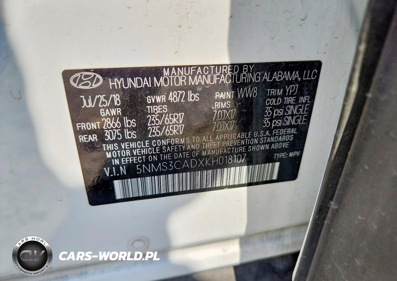 2019 Hyundai Santa Fe Sel 2.4L VIN:5NMS3CADXKH018107 - 12
