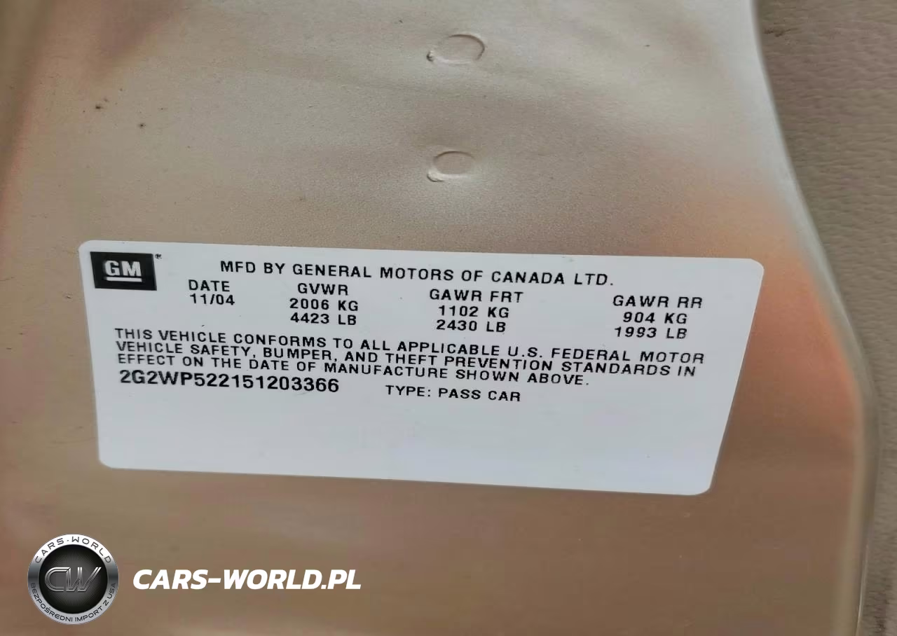2005 Pontiac Grand Prix VIN:2G2WP522151203366 - 12