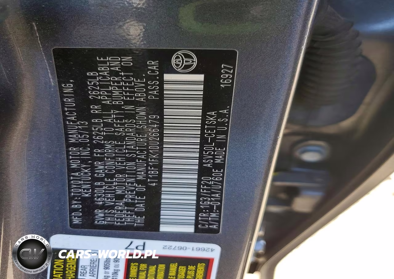 2013 Toyota Camry Se VIN:4T1BF1FK1DU266479 - 13