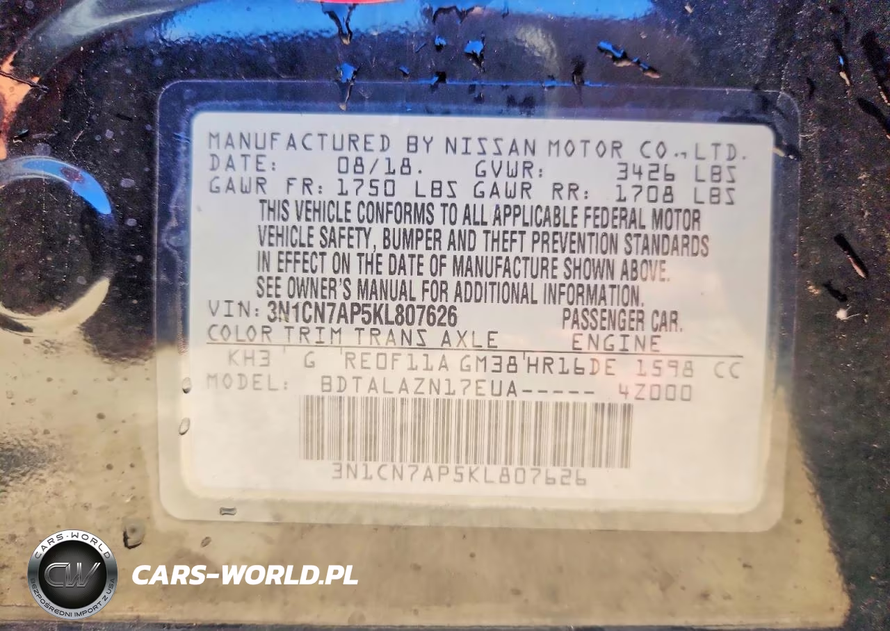 2019 Nissan Versa S Plus VIN:3N1CN7AP5KL807626 - 13