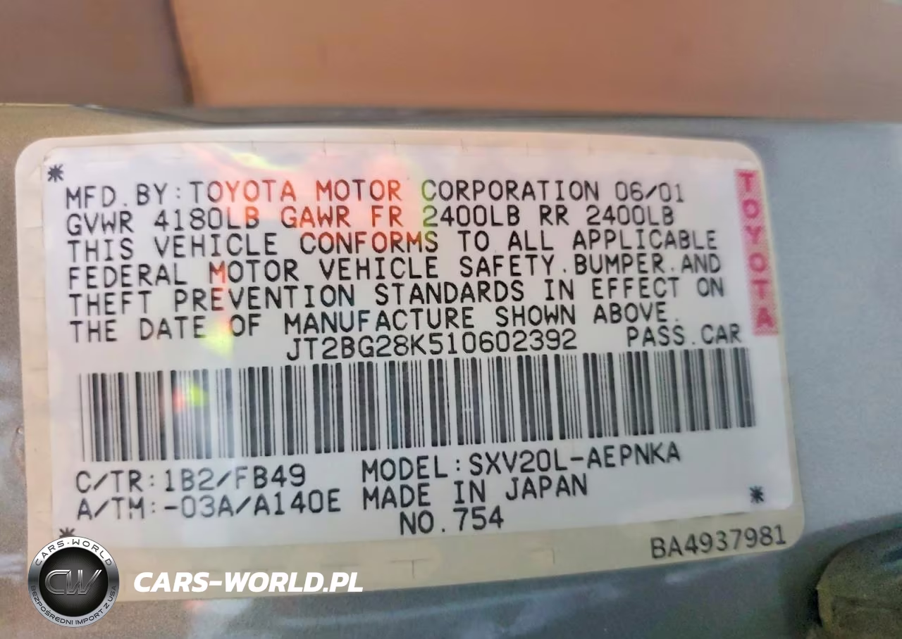2001 Toyota Camry Le VIN:JT2BG28K510602392 - 12