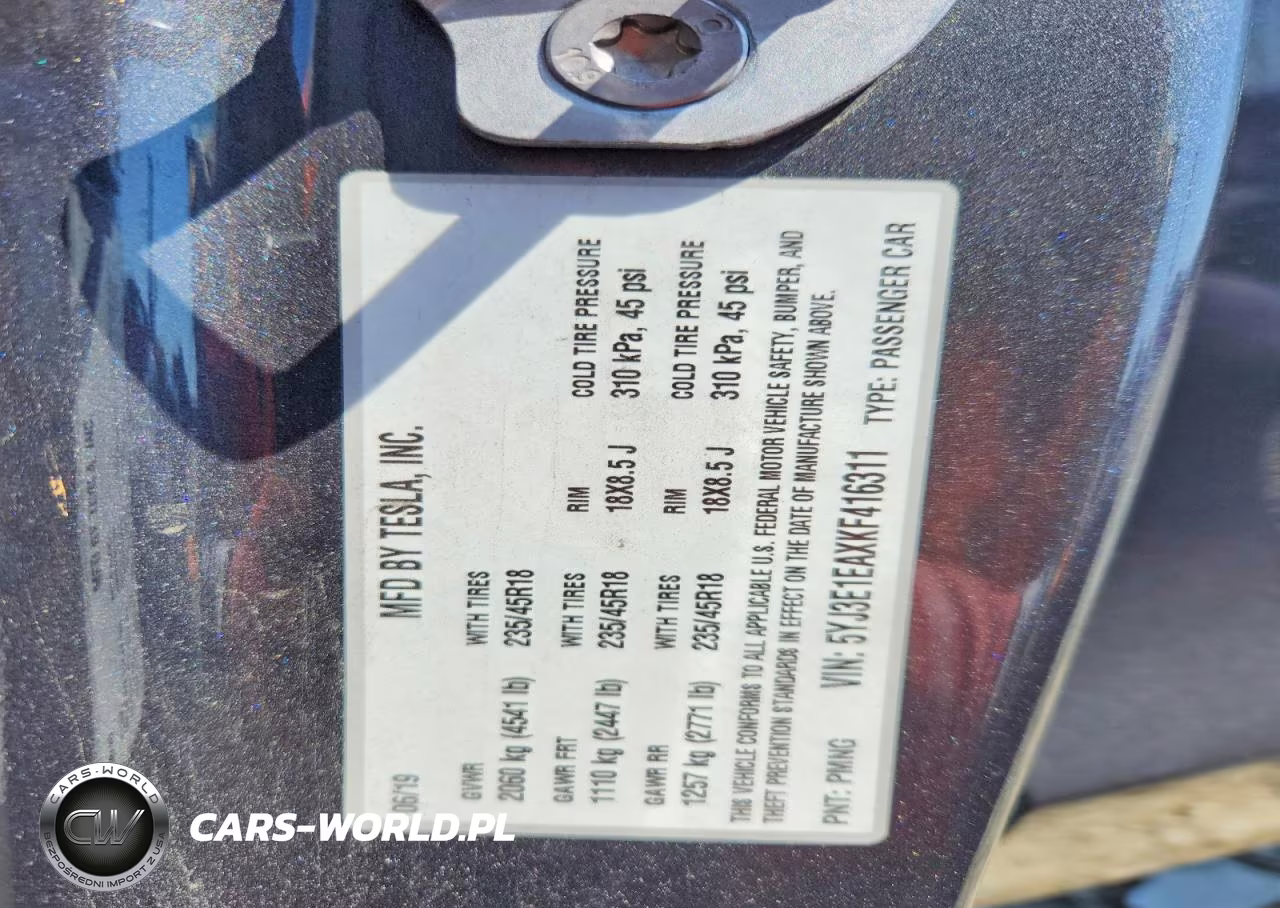 2019 Tesla Model 3 VIN:5YJ3E1EAXKF416311 - 13