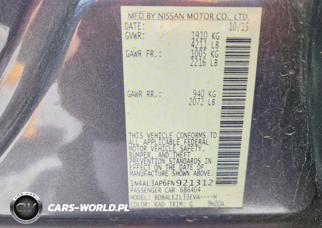 2015 Nissan Altima 2.5 S VIN:1N4AL3AP6FN921312 - 13