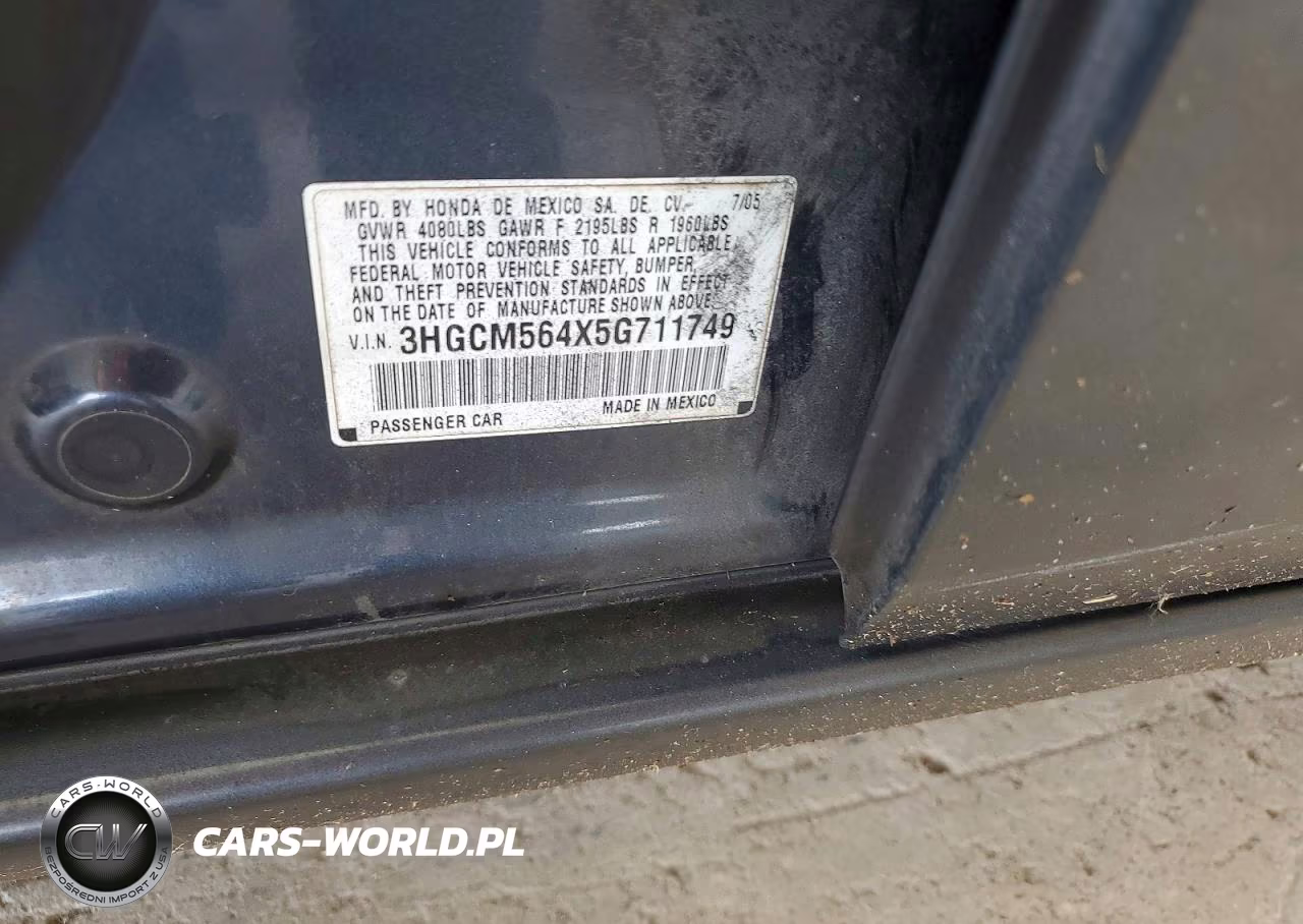 2005 Honda Accord Lx VIN:3HGCM564X5G711749 - 12