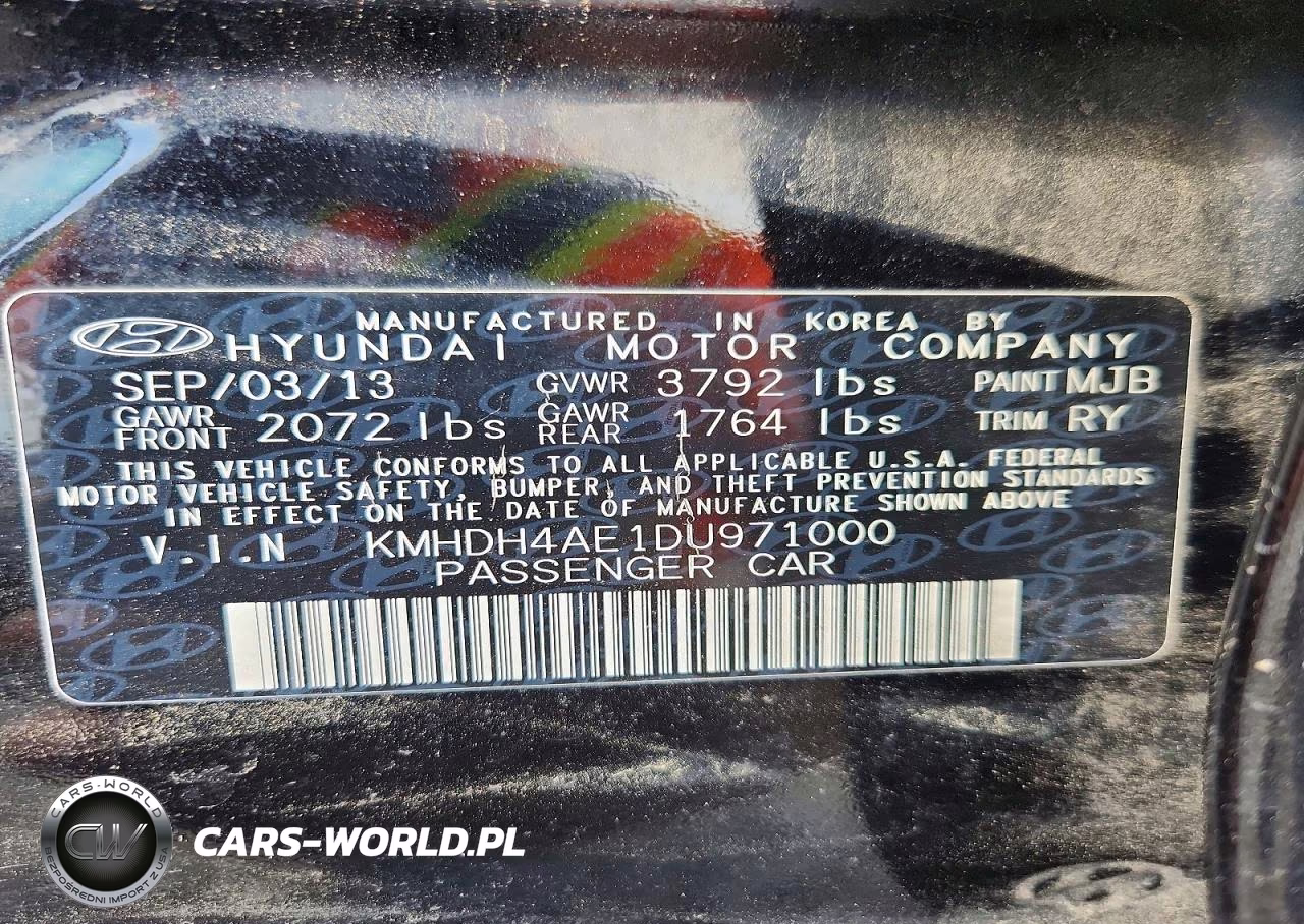 2013 Hyundai Elantra Limited VIN:KMHDH4AE1DU971000 - 12
