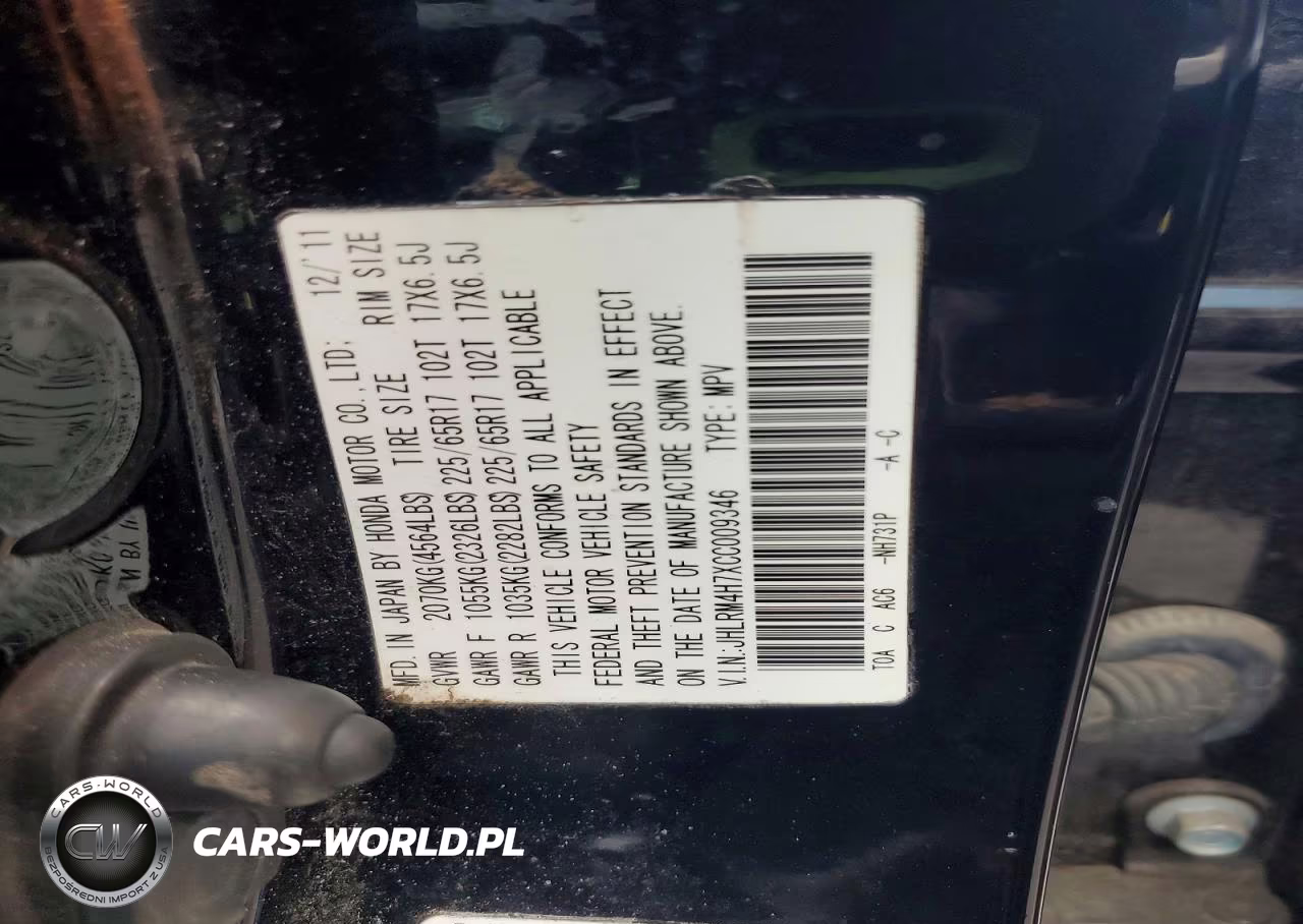 2012 Honda Cr-V Exl VIN:JHLRM4H7XCC009346 - 12