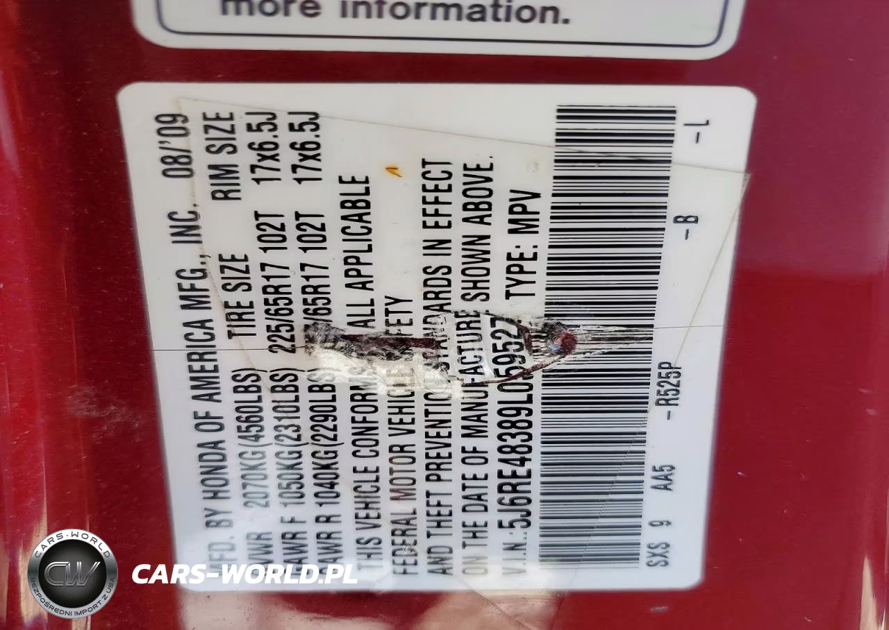 2009 Honda Cr-V Lx VIN:5J6RE48389L059527 - 12