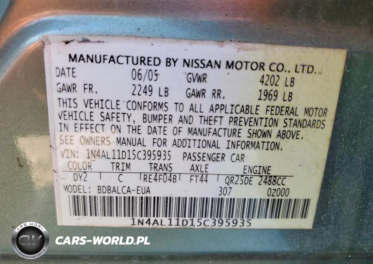 2005 Nissan Altima 2.5 VIN:1N4AL11D15C395935 - 12
