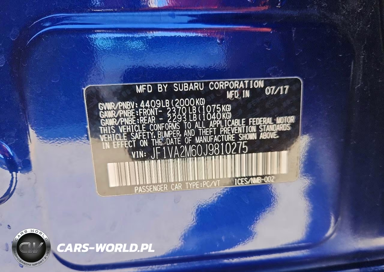 2018 Subaru Wrx Sti VIN:JF1VA2M60J9810275 - 12