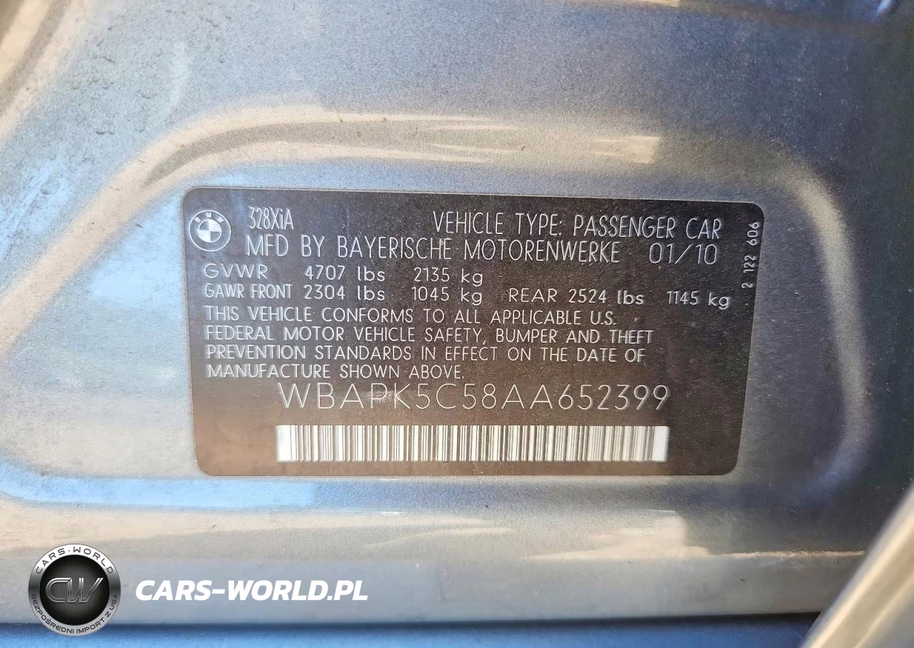 2010 BMW 328 Xi Sulev VIN:WBAPK5C58AA652399 - 12