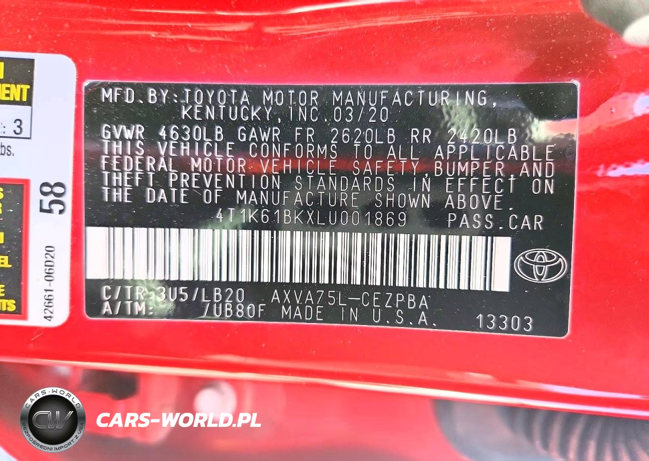 2020 Toyota Camry Xse VIN:4T1K61BKXLU001869 - 13