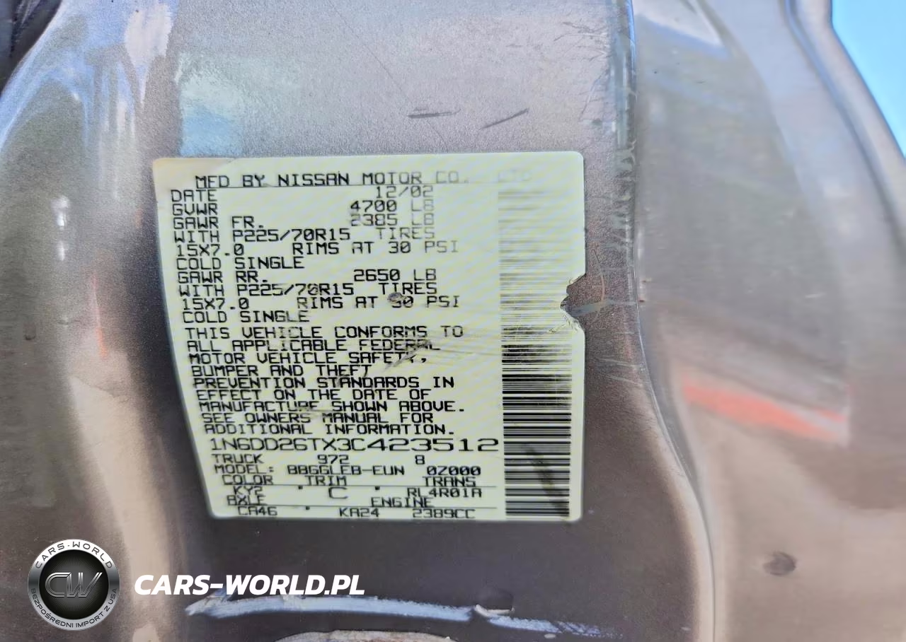 2003 Nissan Frontier King Cab Xe VIN:1N6DD26TX3C423512 - 12