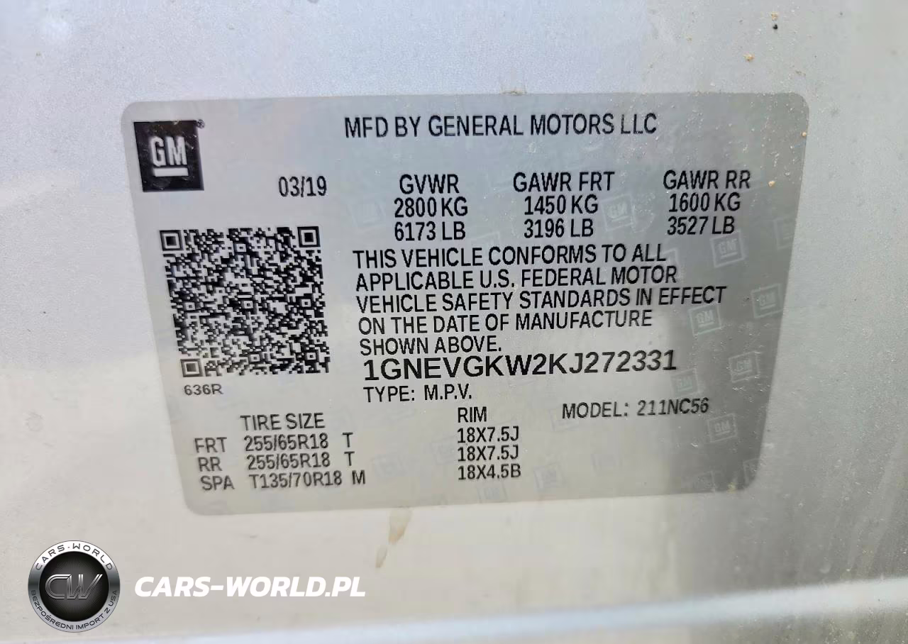 2019 Chevrolet Traverse Lt VIN:1GNEVGKW2KJ272331 - 13