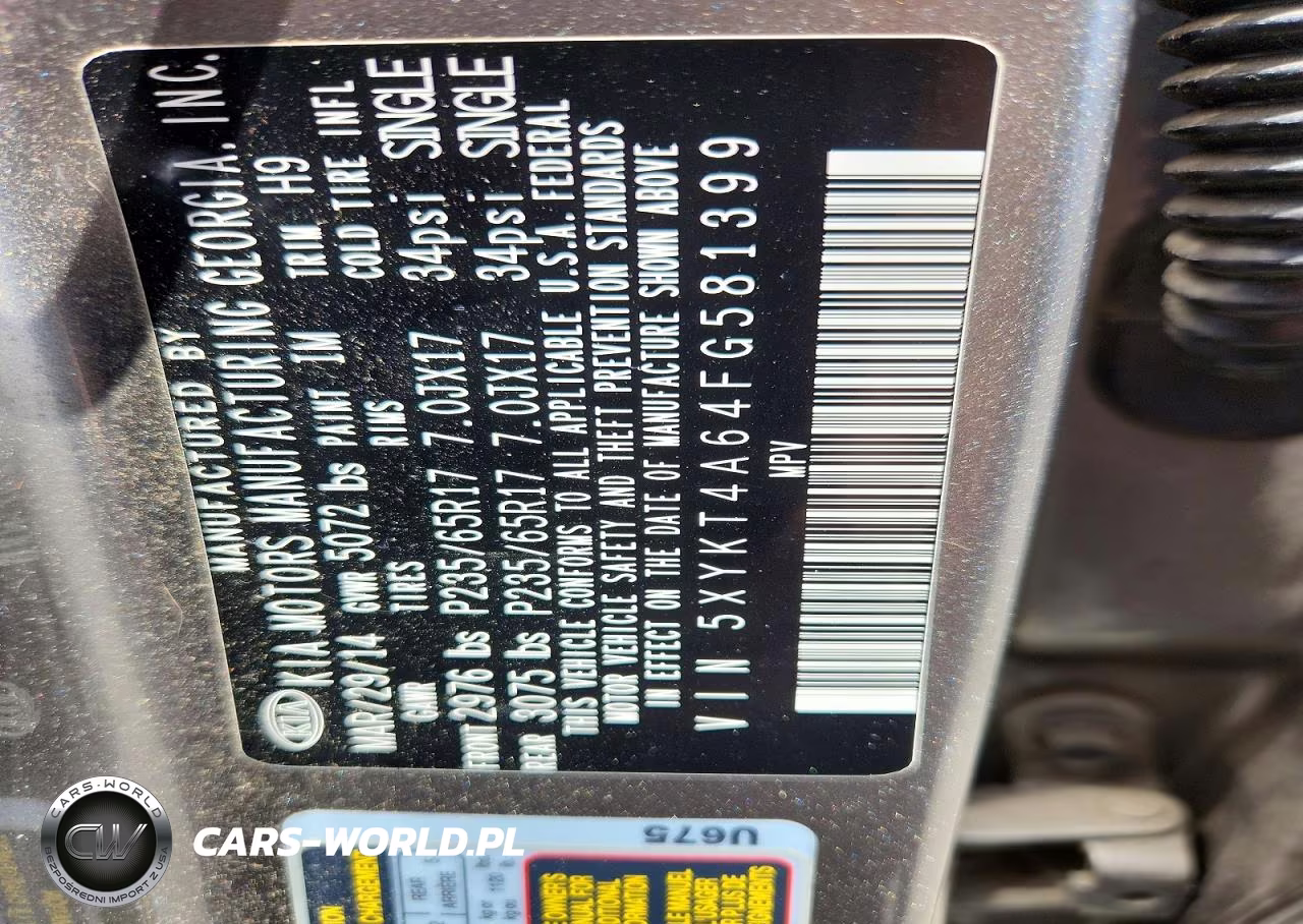 2015 Kia Sorento Lx VIN:5XYKT4A64FG581399 - 14