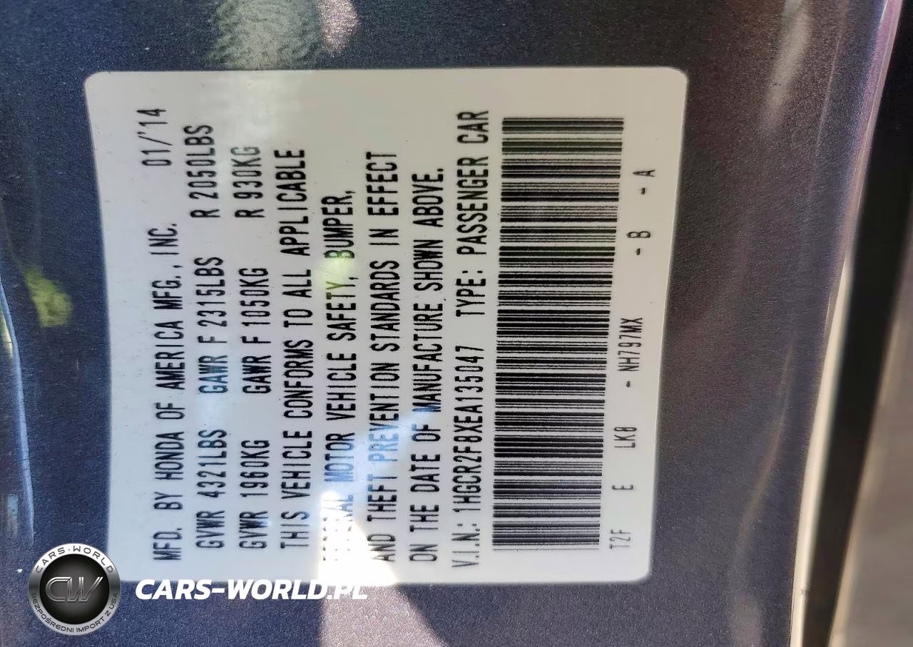 2014 Honda Accord Exl VIN:1HGCR2F8XEA135047 - 12