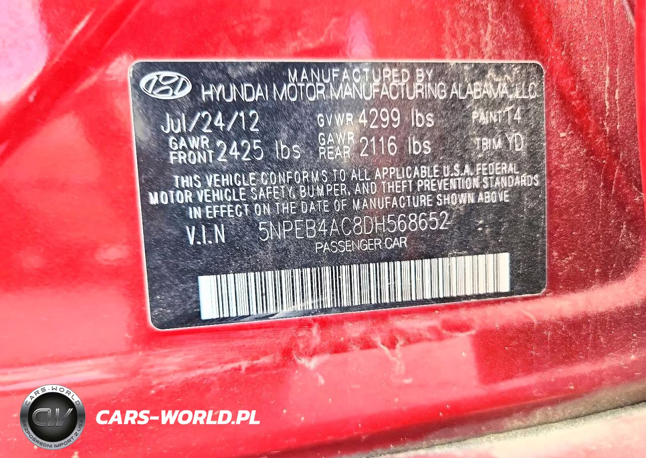 2013 Hyundai Sonata Gls VIN:5NPEB4AC8DH568652 - 12