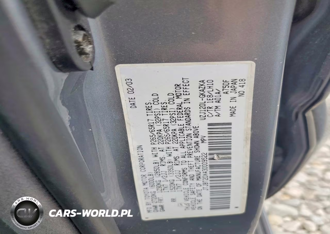 2003 Lexus Gx 470 VIN:JTJBT20X430009522 - 13