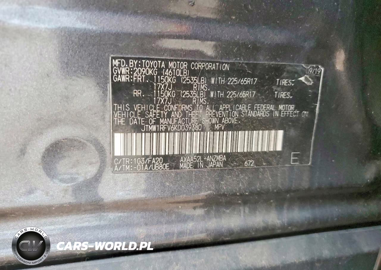 2019 Toyota Rav4 Xle VIN:JTMW1RFV6KD039380 - 13