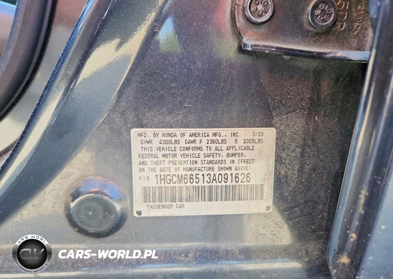 2003 Honda Accord Ex VIN:1HGCM66513A091626 - 12