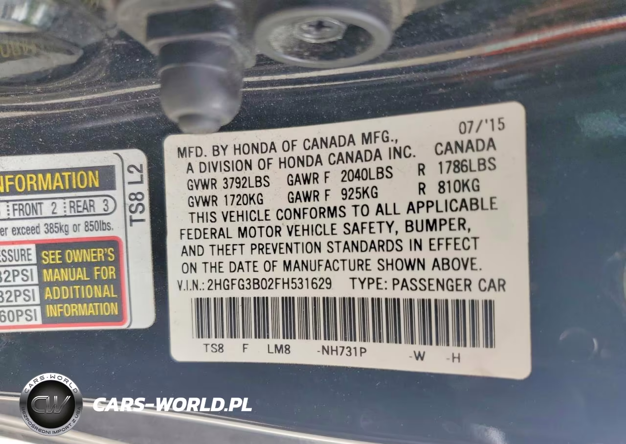 2015 Honda Civic Exl VIN:2HGFG3B02FH531629 - 12